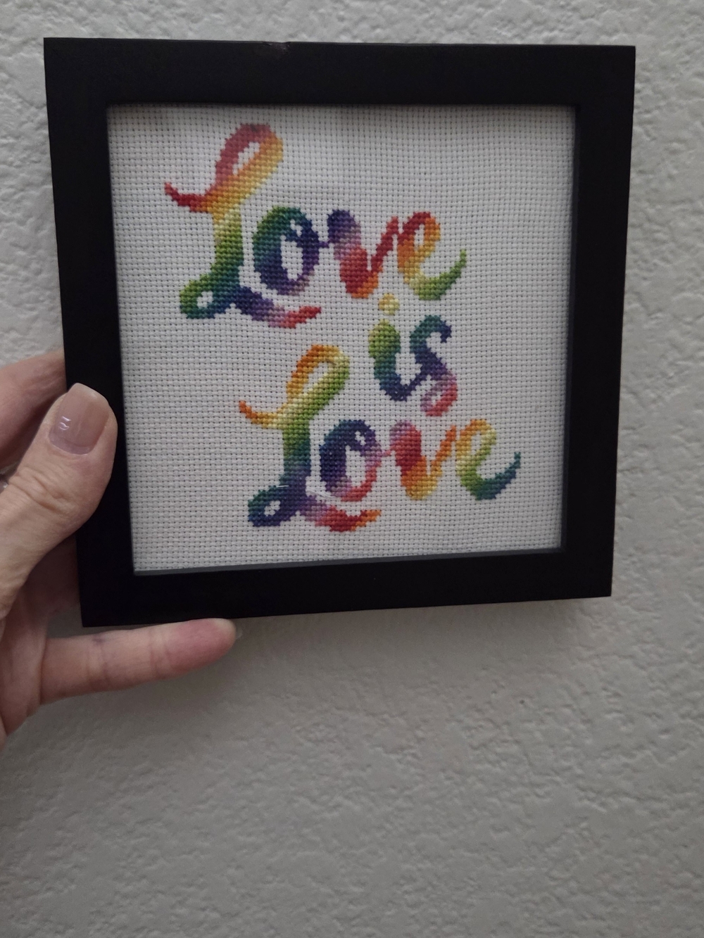 Handmade 'Love Is Love' Rainbow Cross-Stitch Wall Art LGBTQ Pride